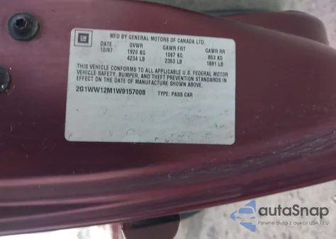 1998 Chevrolet Monte Carlo Ls z USA, uszkodzony, nr VIN 2G1WW12M1W9157008